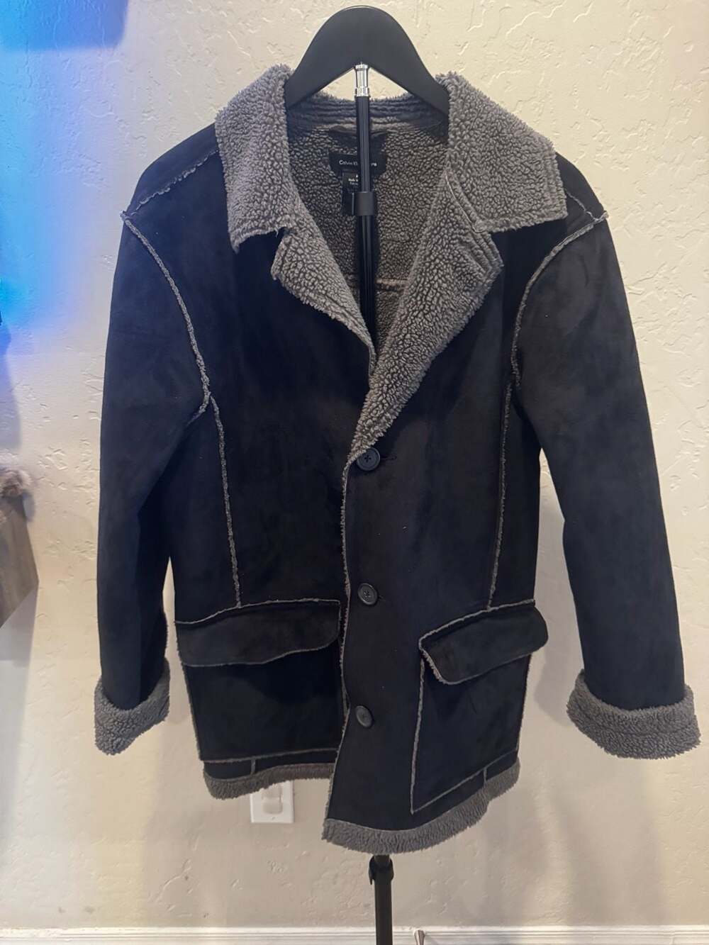 Oversized Calvin Klein Sherpa Lined Suede Jacket Black